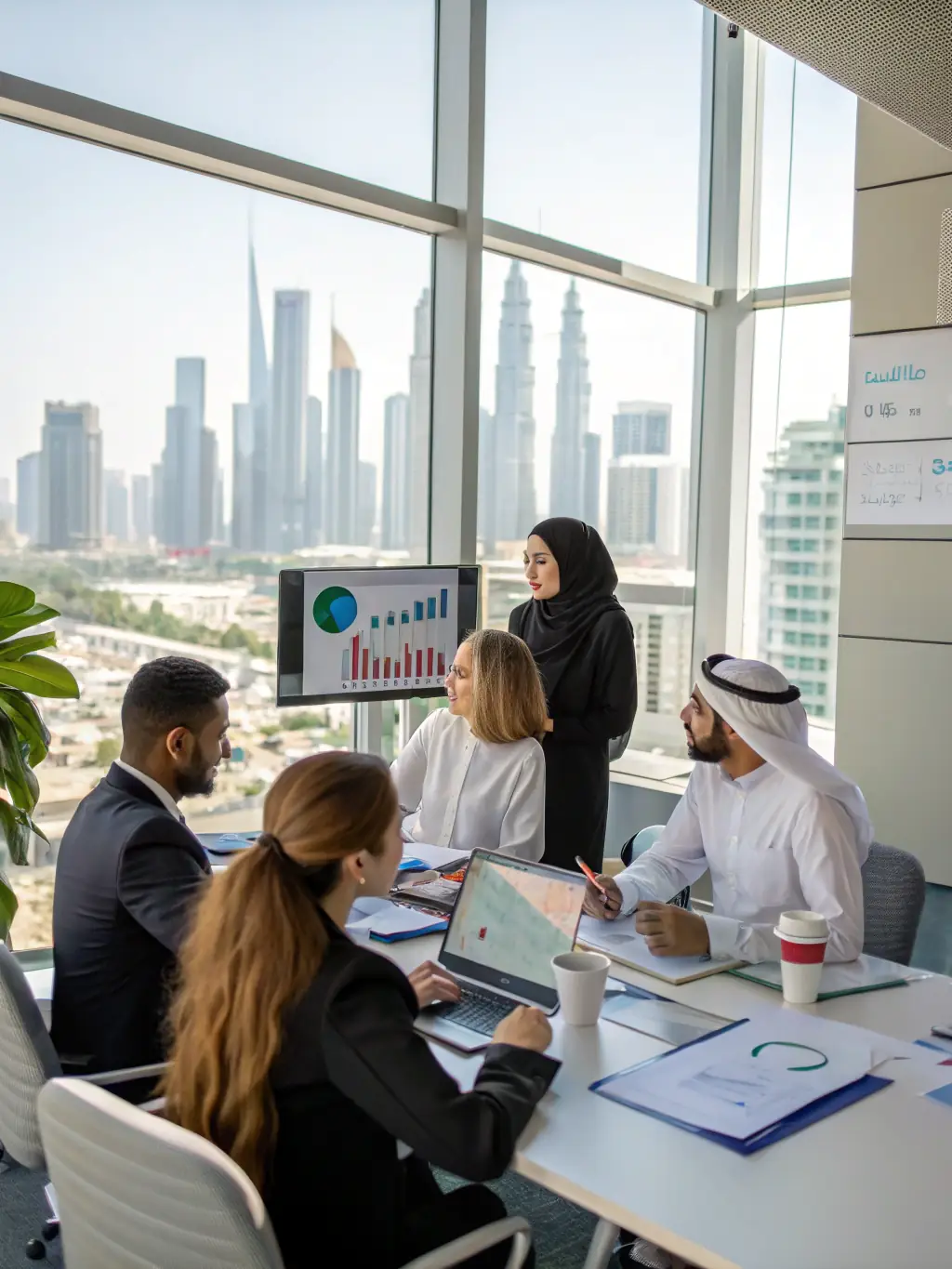 An image of a business team analyzing growth charts and strategic plans in a modern office, representing Business Scaling Strategies.